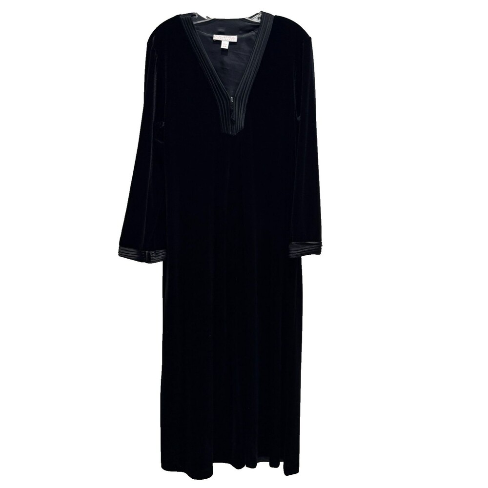 Oscar de la Renta S/M Pink Label Black Velvet Caftan Lounge Robe Dress Luxury
